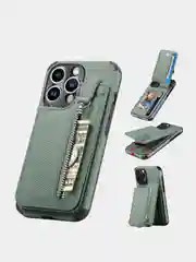 Зеленый чехол на Apple IPhone (Айфон) XR, 11, 12, 13, 14 Pro Max, кожаный, с карманом для карт