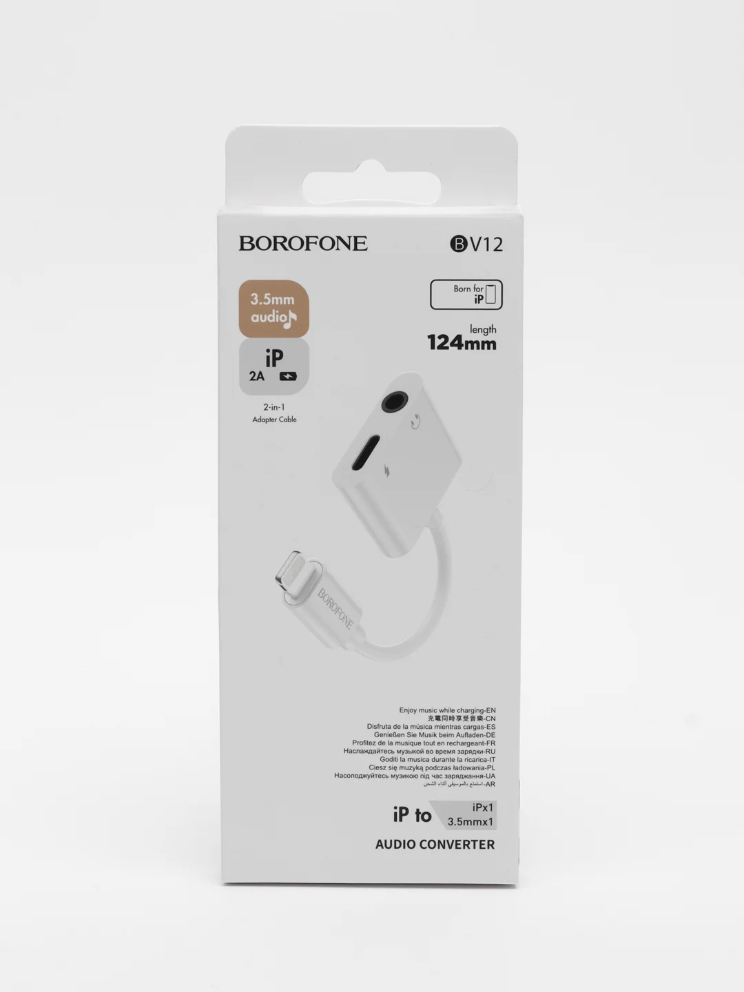 Белый аудио конвертер BOROFONE BV12, переходник для iPhone Lightning на Jack 3.5 мм