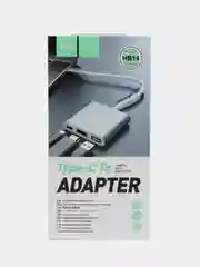 Серый usb-хаб Hoco HB14 Type-C на USB3.0, HDMI, Type-C PD, переходник 15 см