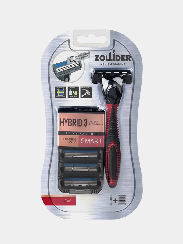 Бритвенный станок Zollider Hybrid 3 SMART, 3 лезвия, 4 сменных картриджа
