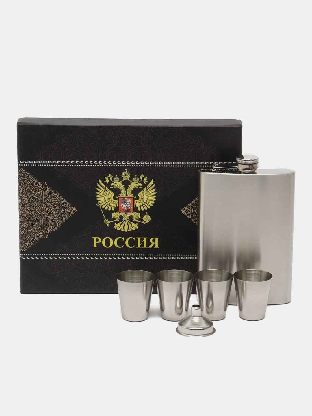 Белый подарочный набор, туристический: фляжка, рюмки, воронка, нержавейка, Подарок