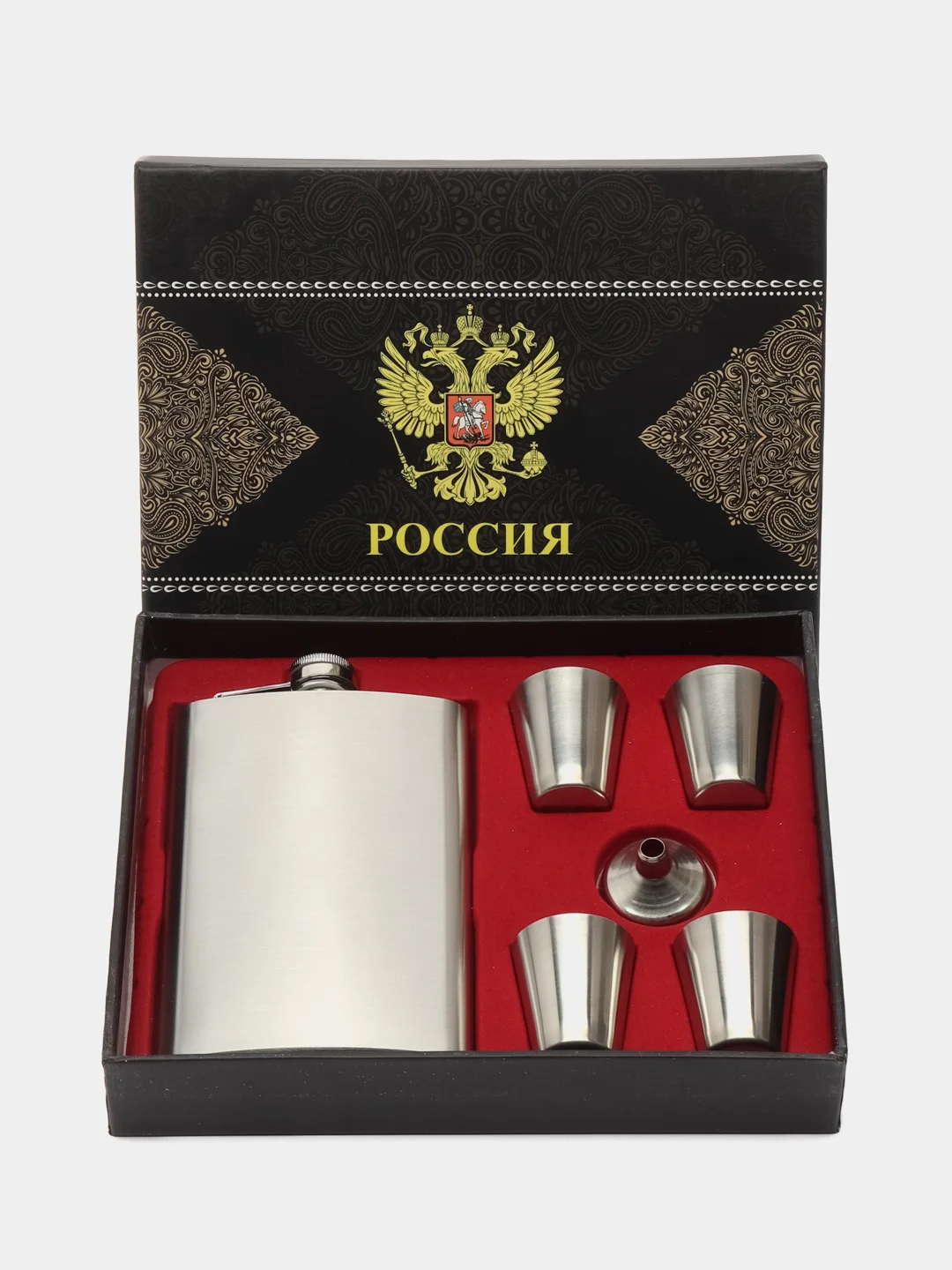 Белый подарочный набор, туристический: фляжка, рюмки, воронка, нержавейка, Подарок