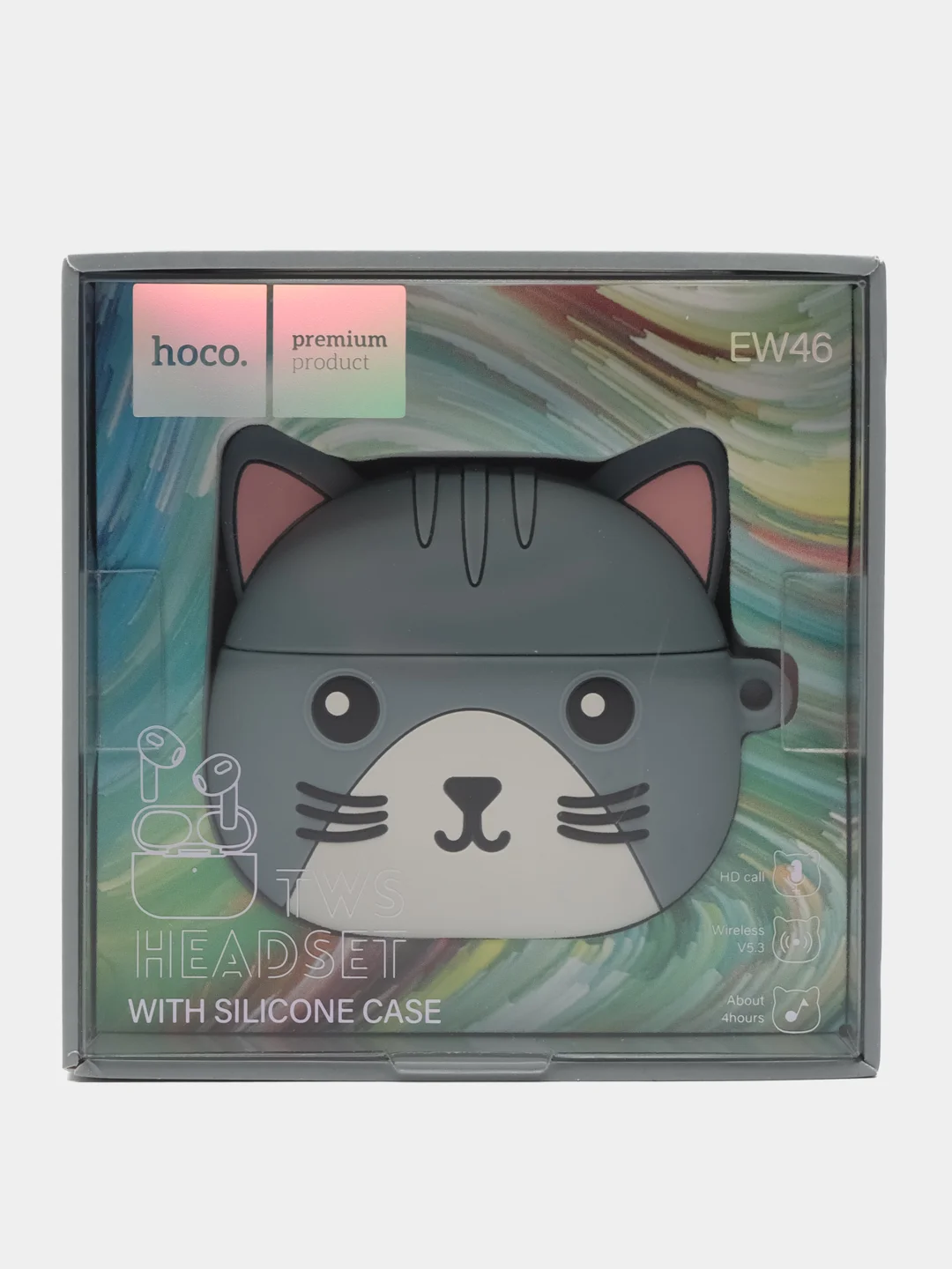 Серый беспроводные наушники HOCO Pods, с силиконовым чехлом, сенсорные, 3 вида, с котиком