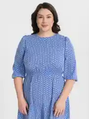 Голубой платье женское повседневное, длинное, в горошек