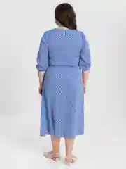 Голубой платье женское повседневное, длинное, в горошек