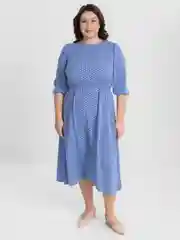 Голубой платье женское повседневное, длинное, в горошек