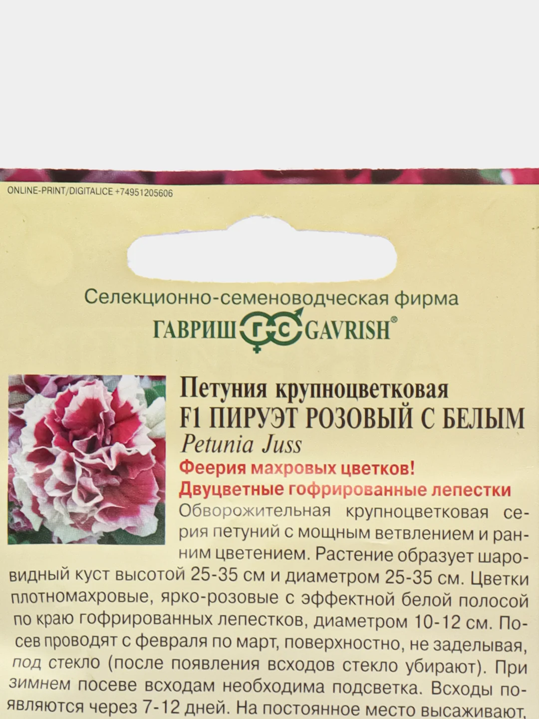 Семена Петуния "Пируэт розовый с белым F1", Гавриш, махровый
