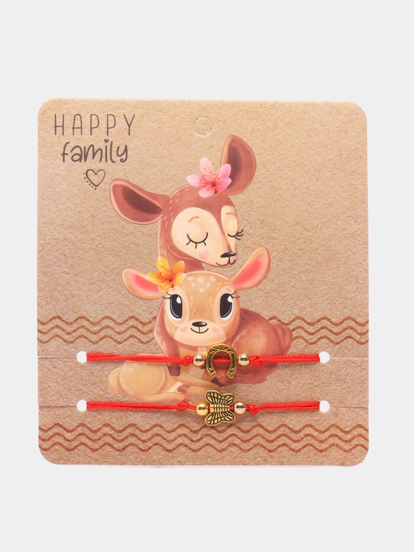 Браслет-оберег "Красная нить" Happy family, мама рядом, набор 2 штуки, цвет золото, 5,5 см