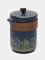 Синий набор для чайной церемонии керамический, в чехле: чайник, 3 чашки, салфетка