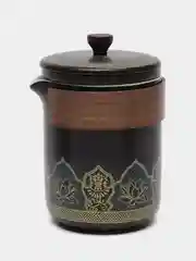 Черный набор для чайной церемонии керамический, в чехле: чайник, 3 чашки, салфетка
