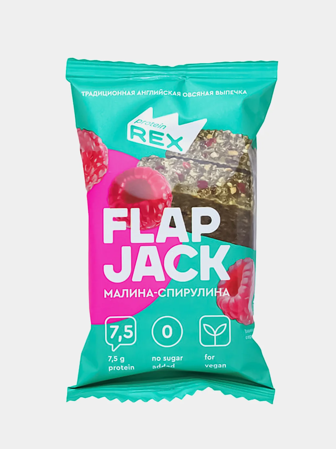 Печенье овсяное протеиновое ProteinRex FLAP JACK "Малина-спирулина", 60 г