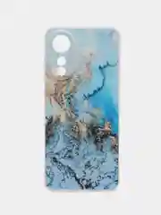 Голубой силиконовый чехол на Oppo A78 4G (Оппо А78 4G), прозрачный, с рисунком, защита камеры
