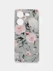 Кораллово-розовый силиконовый чехол на Tecno Pova 5 (Текно Пова 5), прозрачный, с рисунком, защита камеры