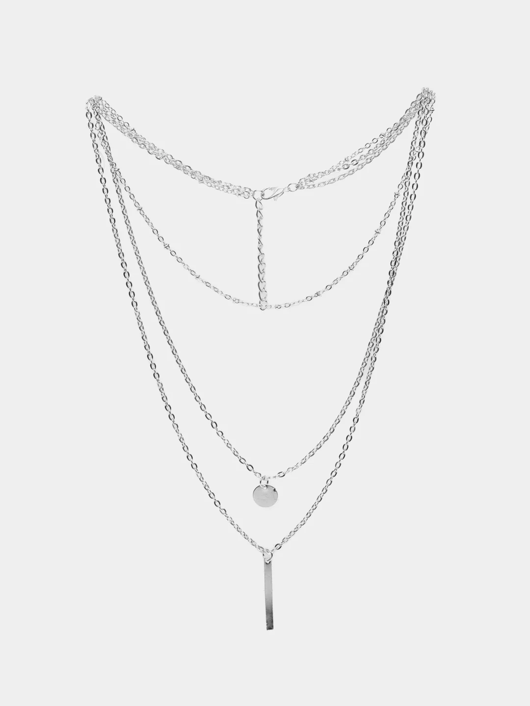 Серебряный женская цепочка-колье, тройная, регулируемая, многослойная