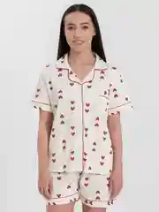 Красный пижама муслиновая с шортами,c сердечками