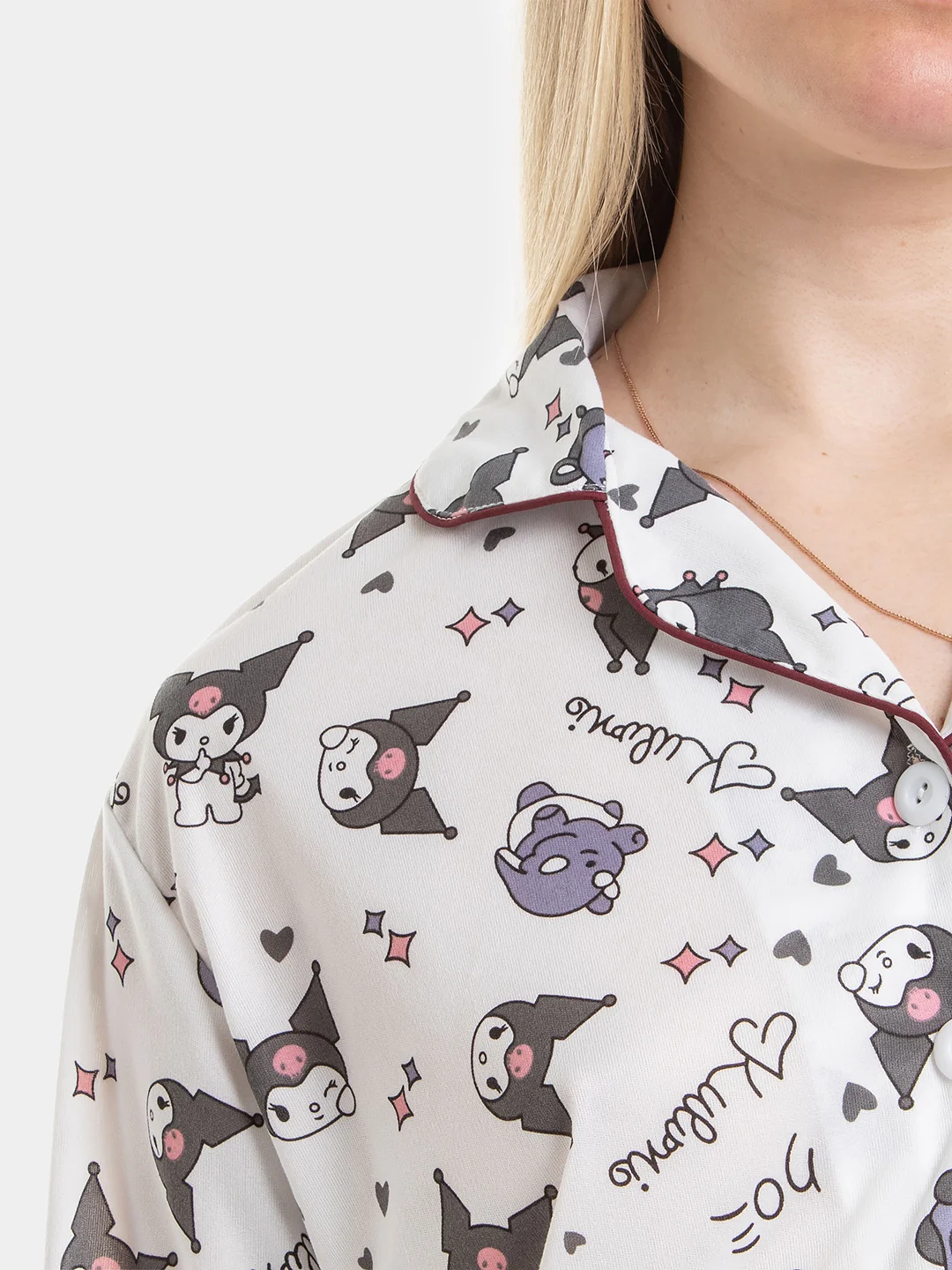 Белый женская домашняя пижама Куроми, Hello Kitty, костюм 2 в 1