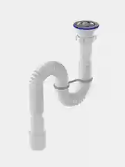 Белый гофросифон Aquant удлиненный, с металлической решеткой, 1 1/2" (70 мм) х 40/50, F113-55-MR