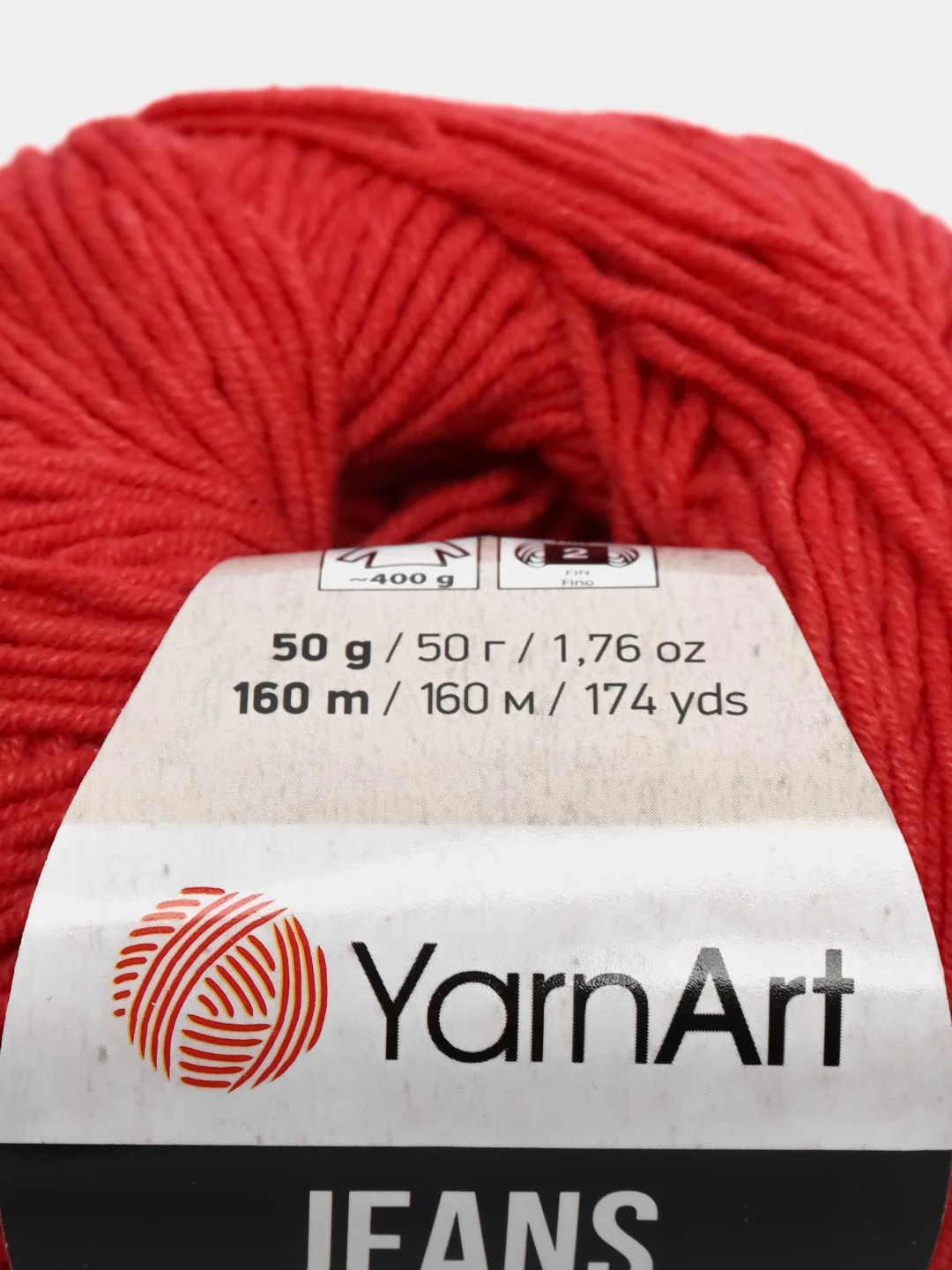 Алый пряжа YarnArt Jeans, 50г/160 м (55% хлопок, 45%акрил), комплект из 2 мотков