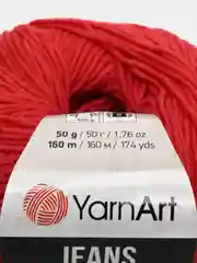 Алый пряжа YarnArt Jeans, 50г/160 м (55% хлопок, 45%акрил), комплект из 2 мотков
