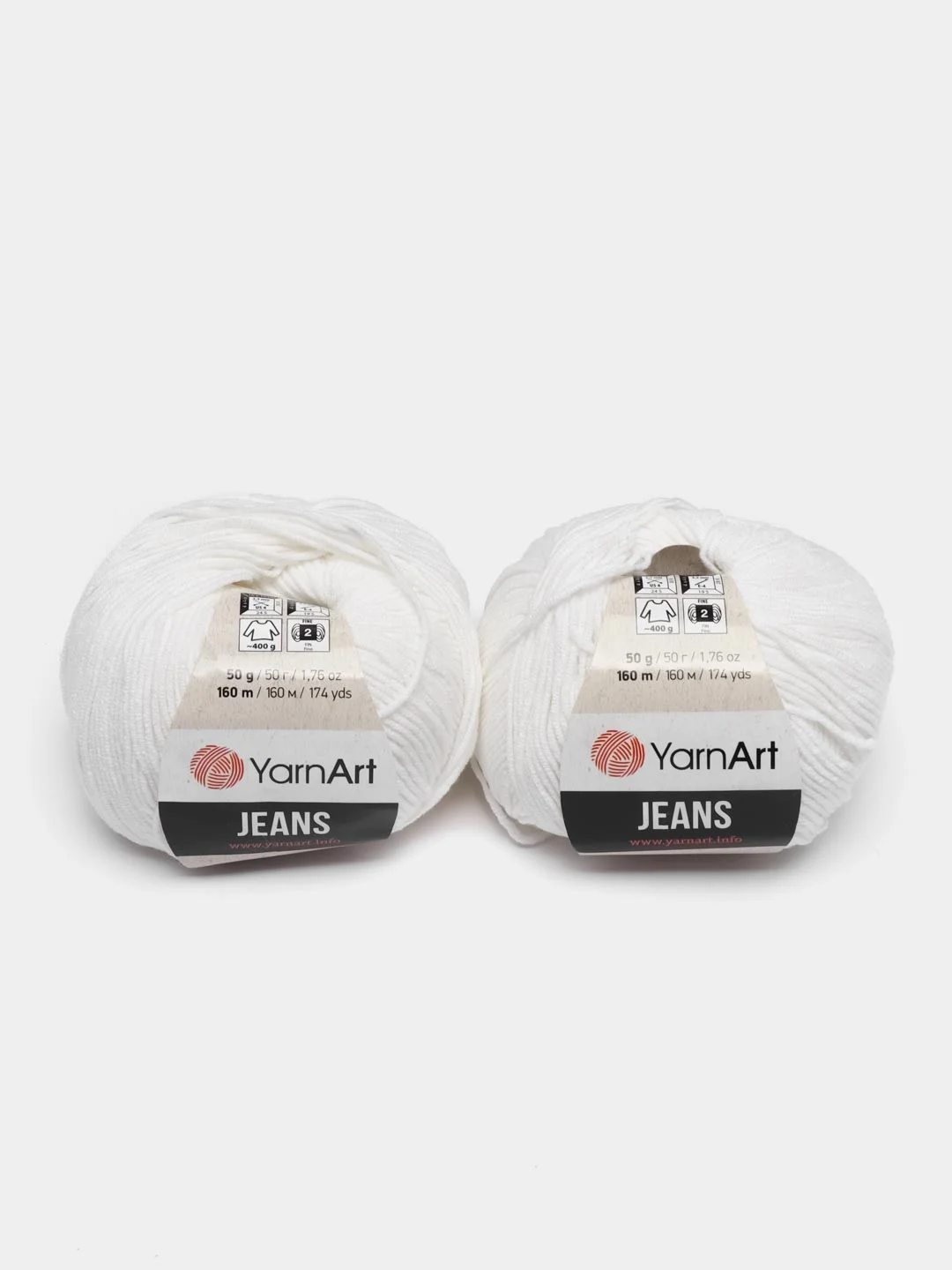 Белый пряжа YarnArt Jeans, 50г/160 м (55% хлопок, 45%акрил), комплект из 2 мотков