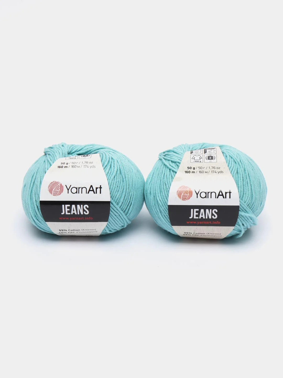 Голубой пряжа YarnArt Jeans, 50г/160 м (55% хлопок, 45%акрил), комплект из 2 мотков