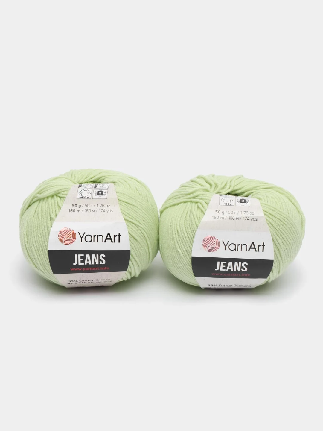 Мятный пряжа YarnArt Jeans, 50г/160 м (55% хлопок, 45%акрил), комплект из 2 мотков