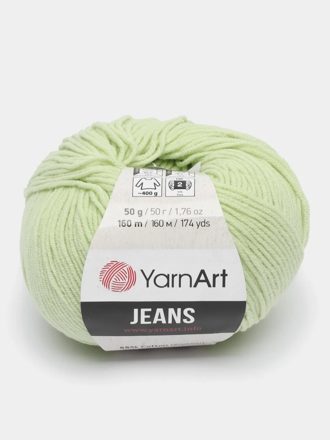 Мятный пряжа YarnArt Jeans, 50г/160 м (55% хлопок, 45%акрил), комплект из 2 мотков