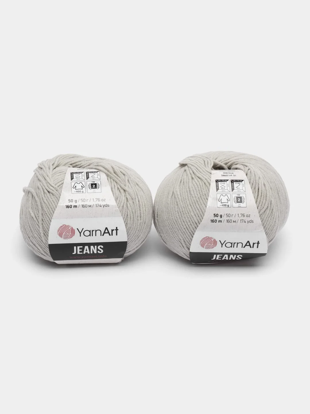 Серый пряжа YarnArt Jeans, 50г/160 м (55% хлопок, 45%акрил), комплект из 2 мотков