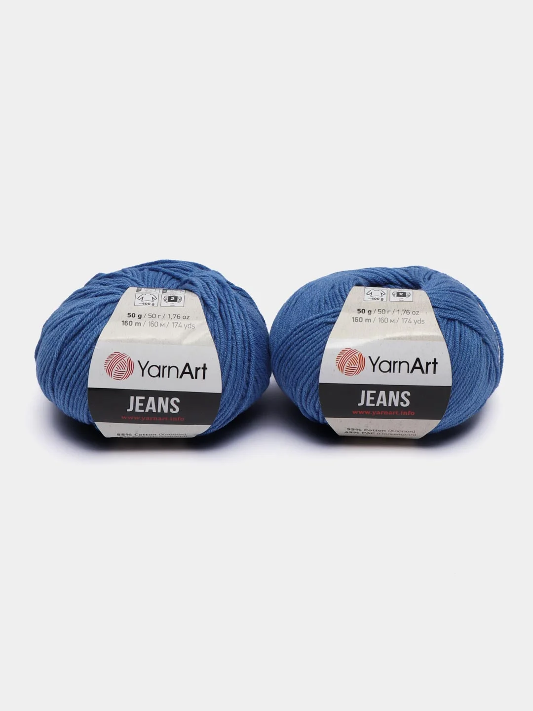 Синий пряжа YarnArt Jeans, 50г/160 м (55% хлопок, 45%акрил), комплект из 2 мотков
