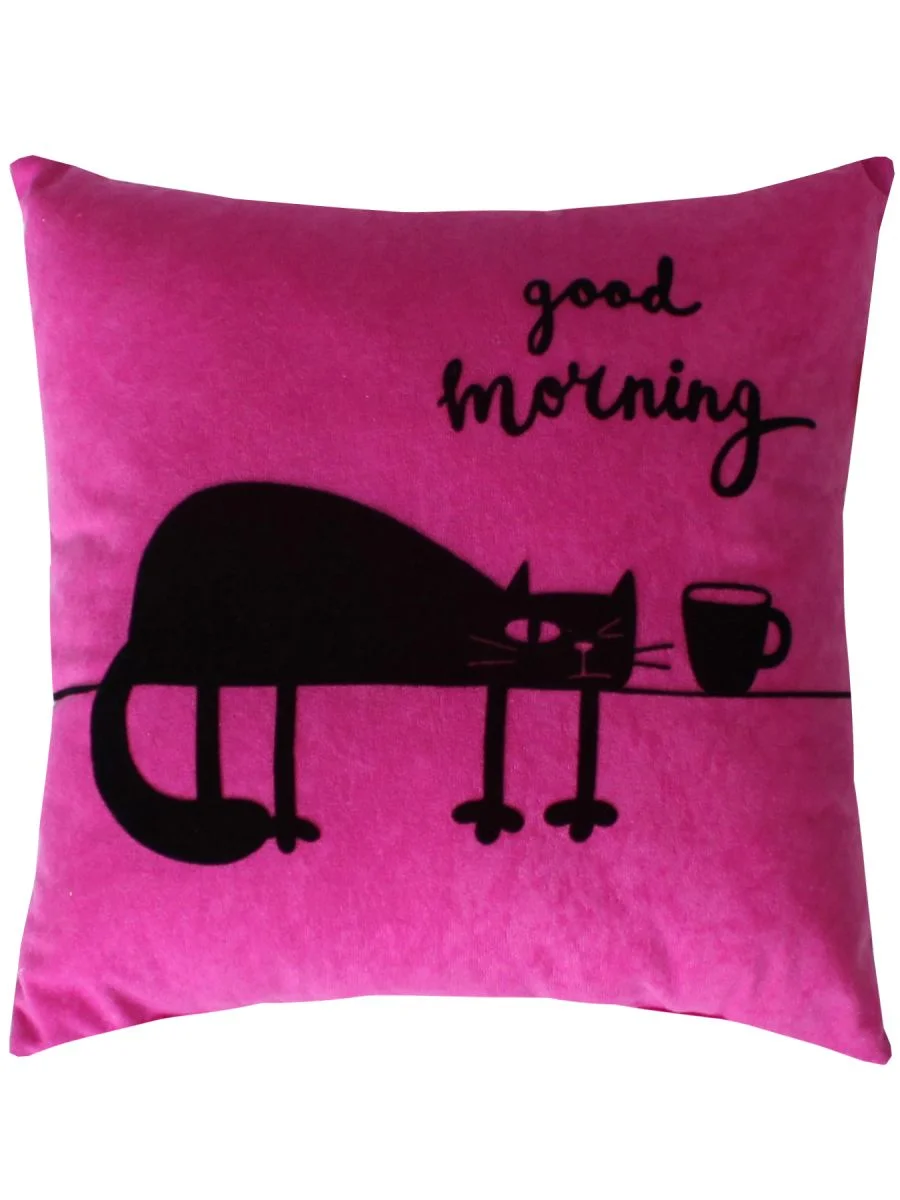 Фуксия подушка декоративная МАТЕХ MEOW. GOOD MORNING 35*35 см