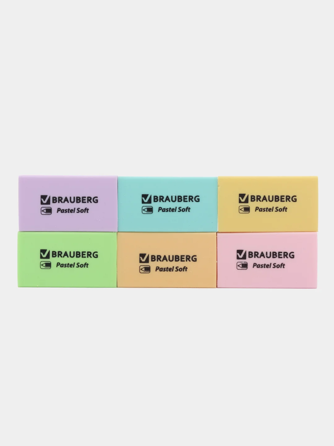 Ластики Brauberg Pastel Soft, набор 6 штук, 45 x 25 x 10 мм, экологичный ПВХ