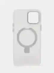 Белый чехол MagSafe (Магсейф) с кольцом-подставкой для iPhone 11, 12, 13, 14, 15, Pro, Max