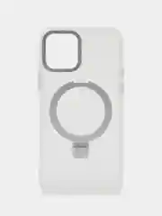 Белый чехол MagSafe (Магсейф) с кольцом-подставкой для iPhone 11, 12, 13, 14, 15, Pro, Max