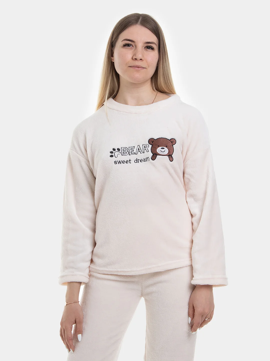 Слоновая кость женская пижама, мягкая, тёплая, плюшевая, костюм женский, пижама со штанами