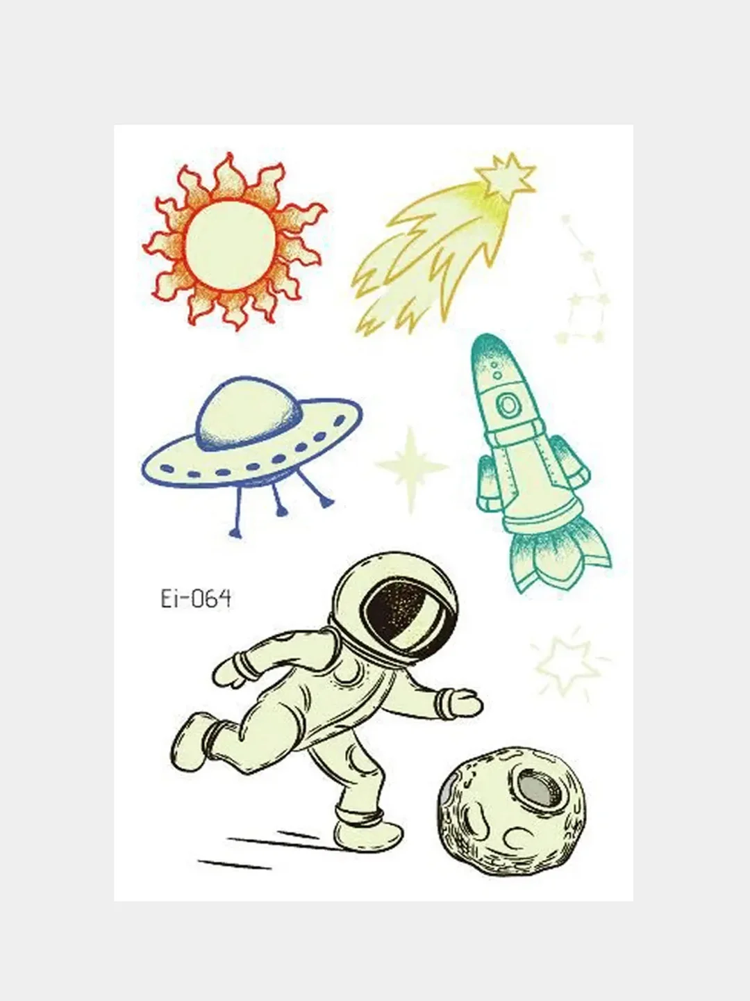 Бирюзовый татуировка детская временная (переводная) космос неоновая светящаяся ночью
