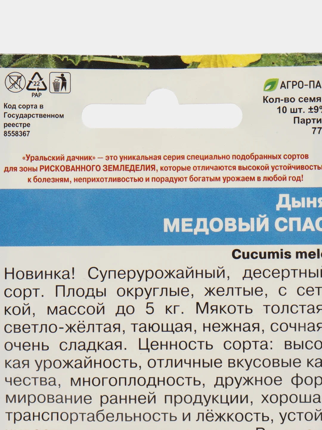 Дыня Уральский дачник "Медовый спас", 10 штук, смена