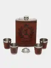 Бежевый меланж набор подарочный мужской : шахматы, фляжка