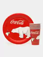 Набор одноразовой посуды для праздника Coca-Cola  (стаканы 330мл. 6шт., тарелки 23см 6шт.)