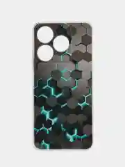 Бирюзовый чехол на Tecno Spark 10/10C (Текно Спарк 10/10С), прозрачный, с рисунком, защита камеры