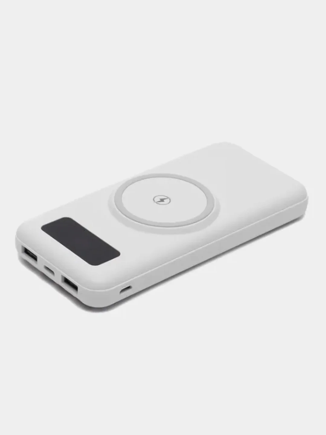 Белый powerbank с поддержкой беспроводной зарядки, 20000 mah, со встроенными кабелями