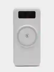 Белый powerbank с поддержкой беспроводной зарядки, 20000 mah, со встроенными кабелями