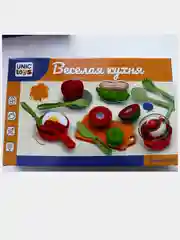 Детский игровой набор "Веселая кухня" и "Барбекю": посуда, продукты, овощи на липучке,