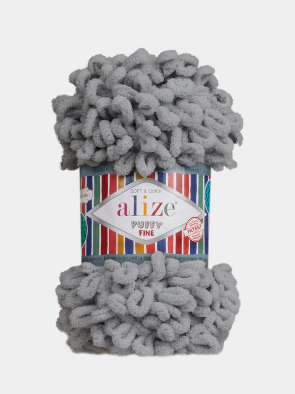 Пряжа Alize Puffy Fine, 100 г, 14 м, 100% микрополиэстер, 343 угольно-серый, 5 штук