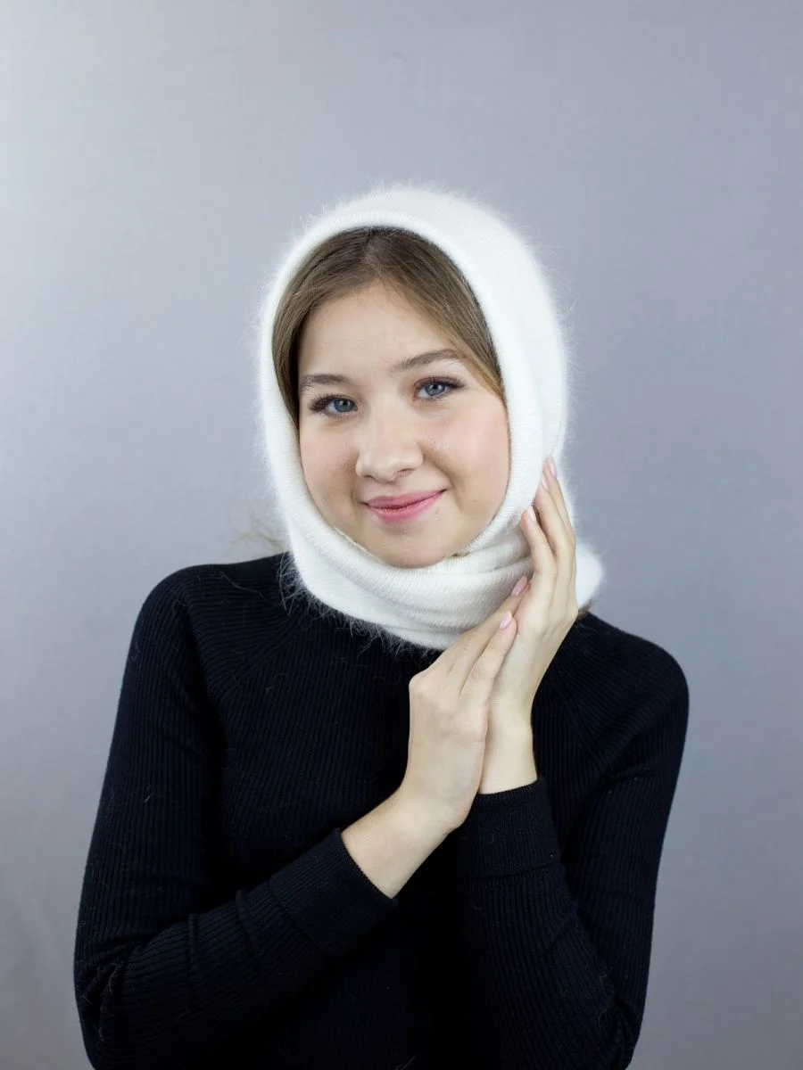 Белый платок косынка, женская, ангора