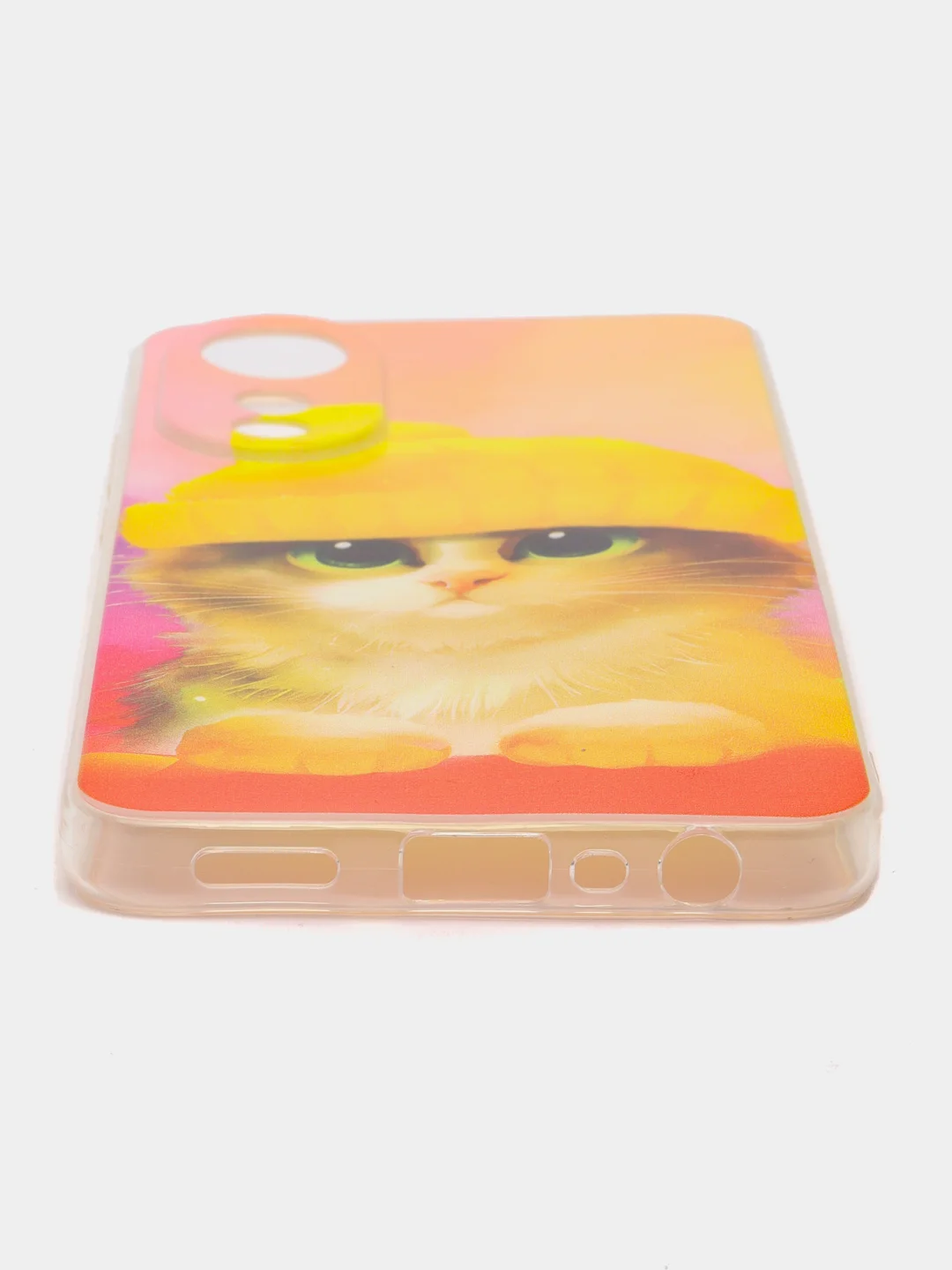 Желтый силиконовый чехол на Oppo A78 4G (Оппо А78 4G), прозрачный, с рисунком, защита камеры