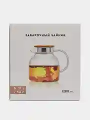 Заварочный чайник с бамбуковой крышкой и ситечком в подарочной упаковке, 1200 мл, стекло