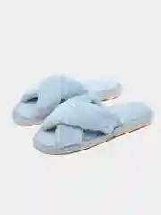 Голубой тапочки домашние женские, меховые, пушистые, открытые