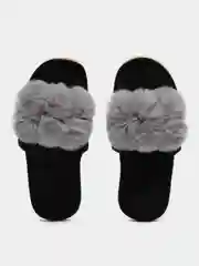 Серый тапочки домашние женские меховые пушистые открытые