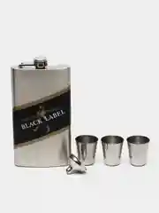 Серебряный подарочный набор для мужчин фляжка с рюмками "BLACK LABEL"
