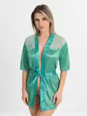Салатовый сексуальный халат, шелковый, с кружевом, со стрингами, пеньюар, неглиже